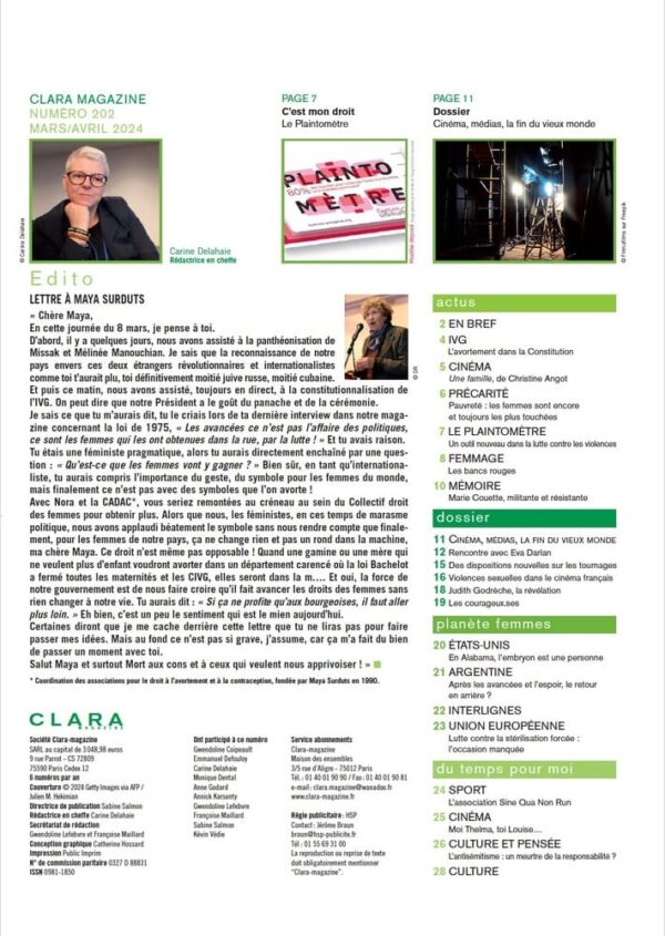 Clara magazine n° 202, mars 2024 - édito