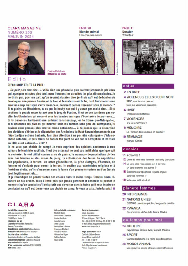 Clara magazine n° 203, juillet 2023 - édito